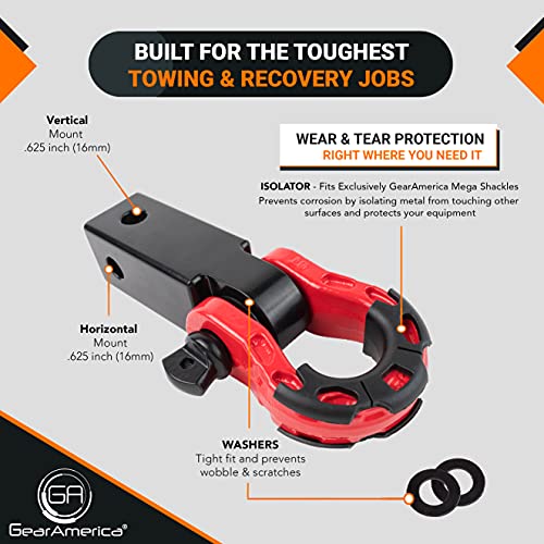 GearAmerica Aluminum Hitch Receiver 2"x2" Black + Red Mega Shackle®