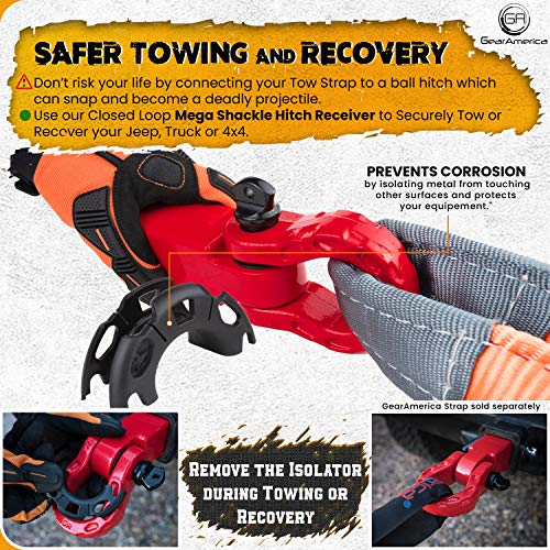 Heavy Duty Aluminum 2"x 2" Hitch Receiver with Mega Shackle®(Red) | 32,000 LBS MBS (16,000 LBS WLL)