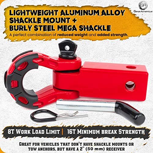 Heavy Duty Aluminum 2"x 2" Hitch Receiver with Mega Shackle®(Red) | 32,000 LBS MBS (16,000 LBS WLL)