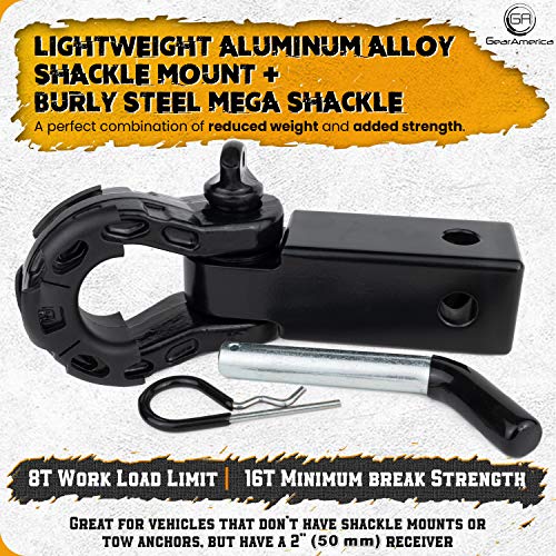 Heavy Duty Aluminum 2"x 2" Hitch Receiver with Mega Shackle® (Black) | 32,000 LBS MBS (16,000 LBS WLL)