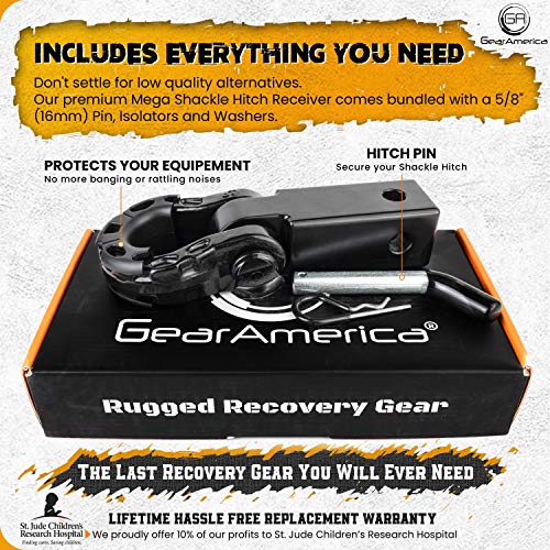 Heavy Duty Aluminum 2"x 2" Hitch Receiver with Mega Shackle® (Black) | 32,000 LBS MBS (16,000 LBS WLL)