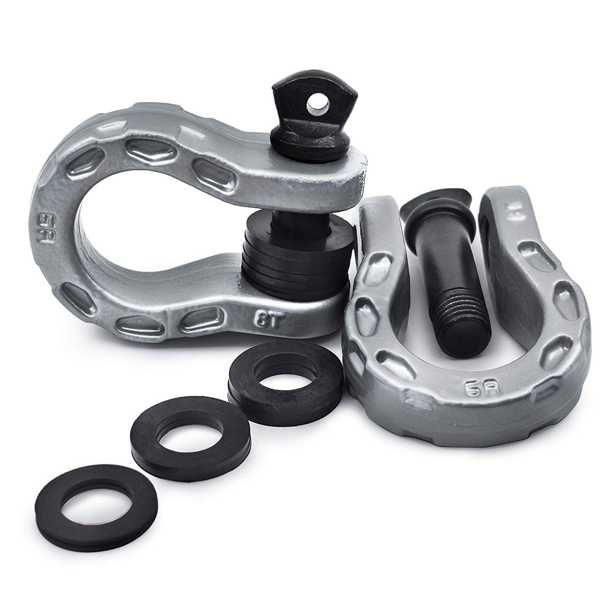 Mega Shackles ® - Silver (2PK) | Forged Carbon Steel | 68,000 lbs MBS (16,000 lbs WLL) | Off-Road Recovery Anchor Points