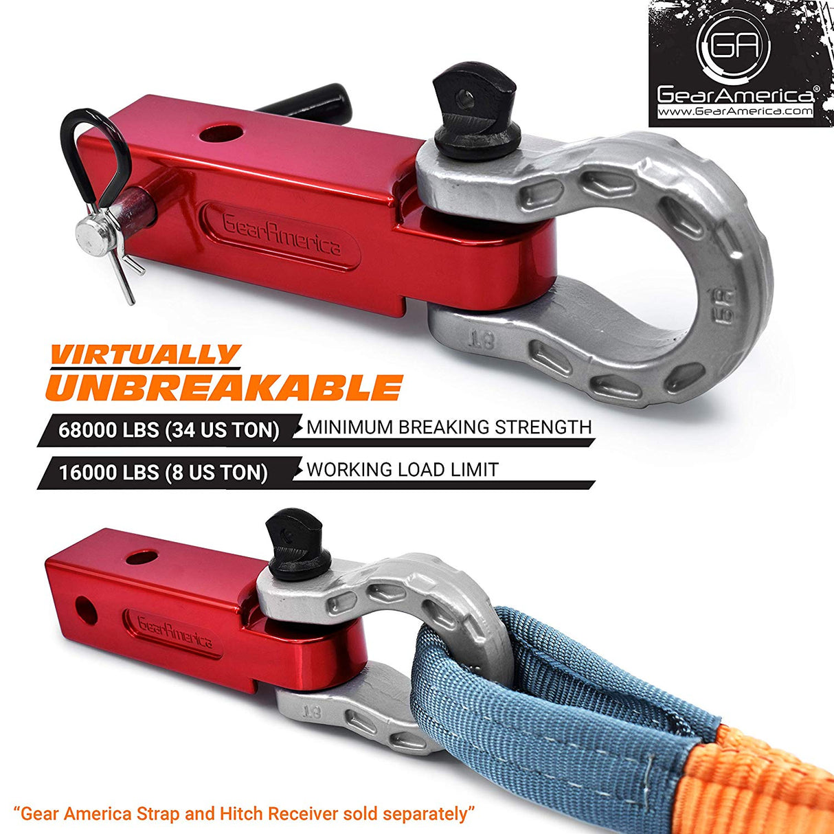 Mega Shackles ® - Silver (2PK) | Forged Carbon Steel | 68,000 lbs MBS (16,000 lbs WLL) | Off-Road Recovery Anchor Points