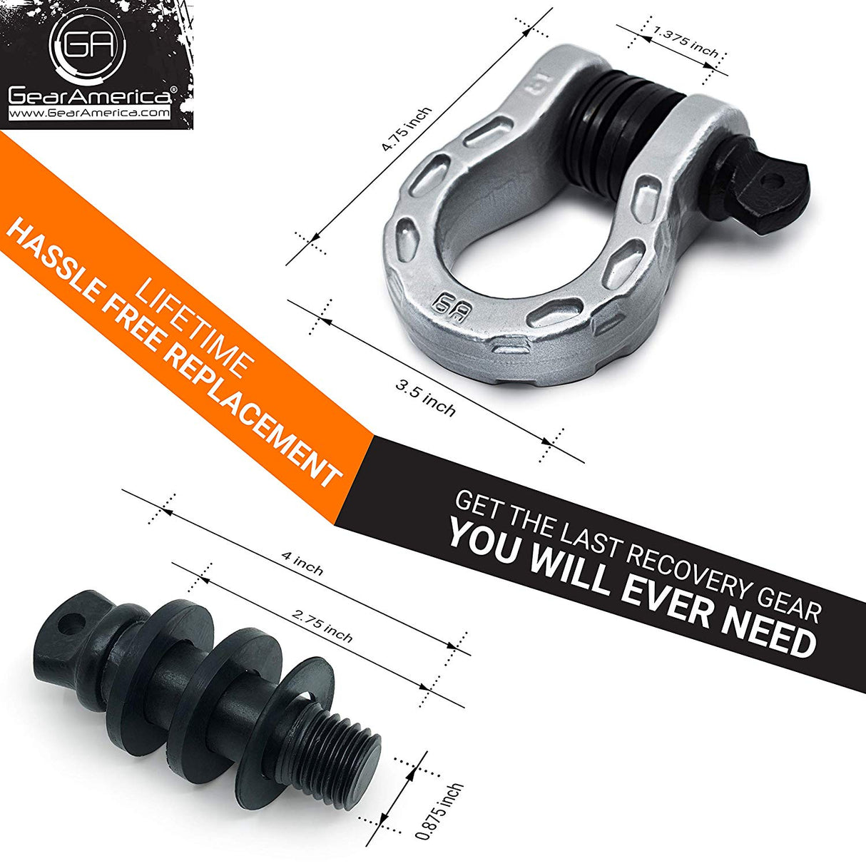 Mega Shackles ® - Silver (2PK) | Forged Carbon Steel | 68,000 lbs MBS (16,000 lbs WLL) | Off-Road Recovery Anchor Points