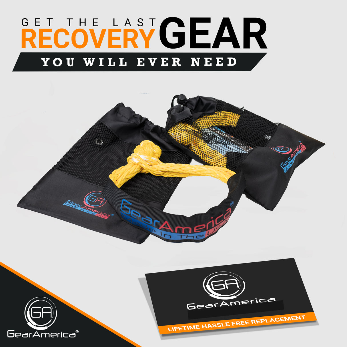 GearAmerica 2PK ATV/UTV 5/16" Synthetic Soft Shackles (Yellow) - Made in The USA