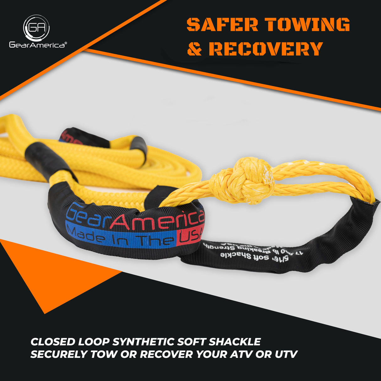GearAmerica 2PK ATV/UTV 5/16" Synthetic Soft Shackles (Yellow) - Made in The USA