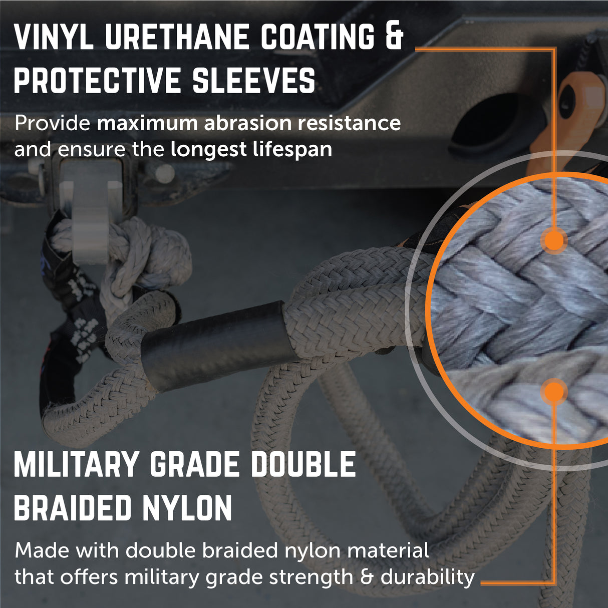 Kinetic Recovery Rope 7/8” x 30' (GREY) | 28,500 lbs Breaking Strength | Made in The USA