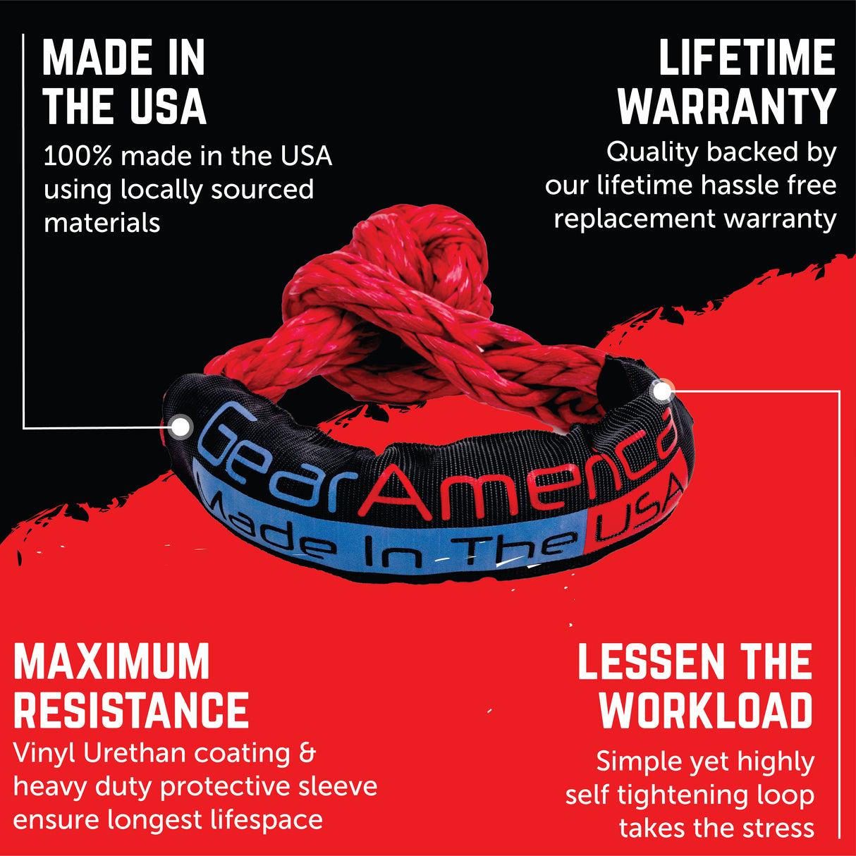GearAmerica Venom Series 5/8" Synthetic Soft Shackles (Red) - Made in The USA