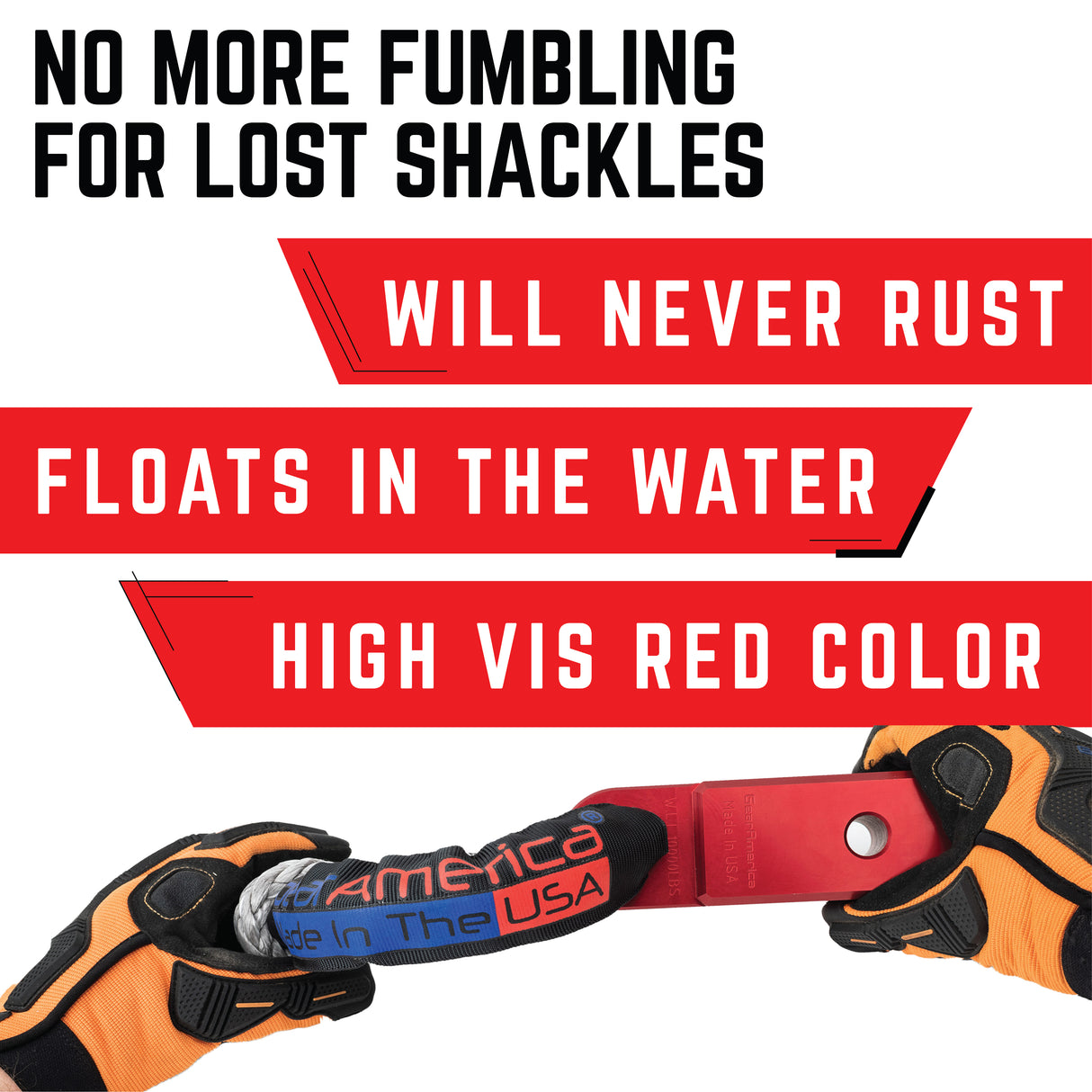 GearAmerica Venom Series 5/8" Synthetic Soft Shackles (Red) - Made in The USA