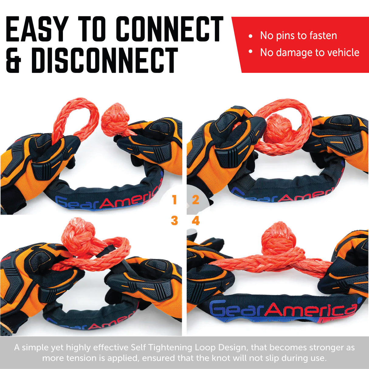 GearAmerica Venom Series 5/8" Synthetic Soft Shackles (Red) - Made in The USA