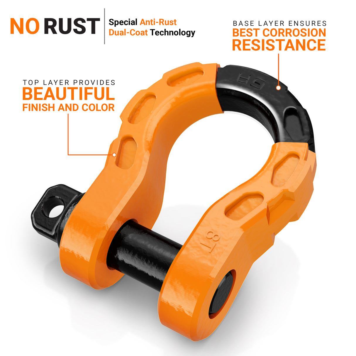 Mega Shackles ® - Orange (2PK) | Forged Carbon Steel | 68,000 lbs MBS (16,000 lbs WLL) | Off-Road Recovery Anchor Points
