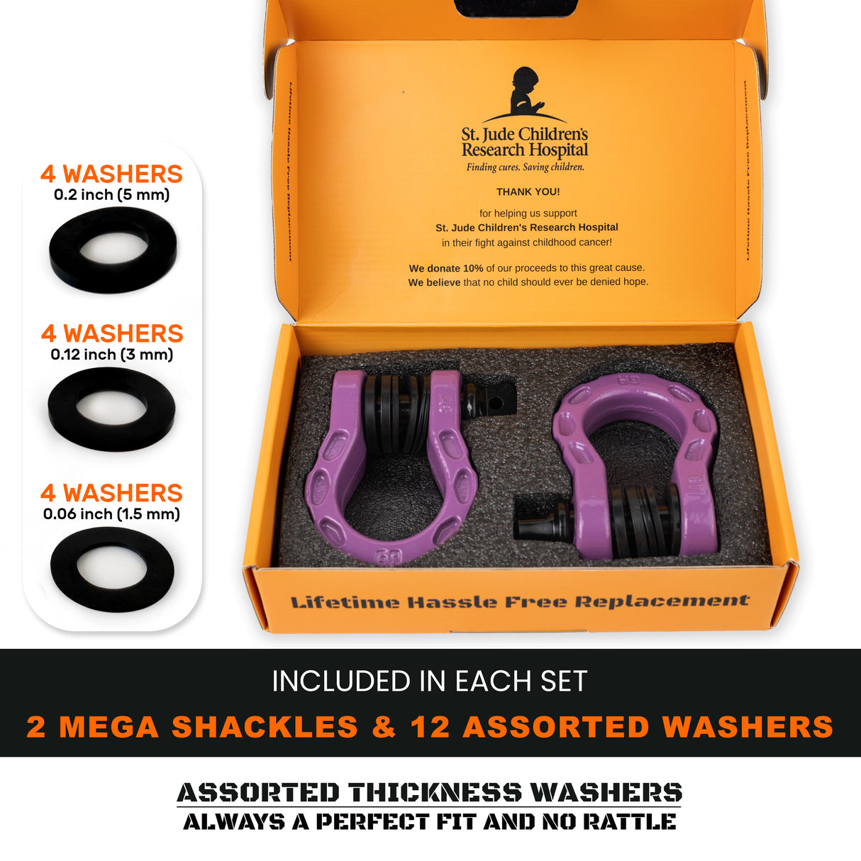 Mega Shackles ®- SIGNAL VIOLET (Pastel Purple) - 2PK | Forged Carbon Steel | 68,000 lbs MBS (16,000 lbs WLL) | Off-Road Recovery Anchor Points