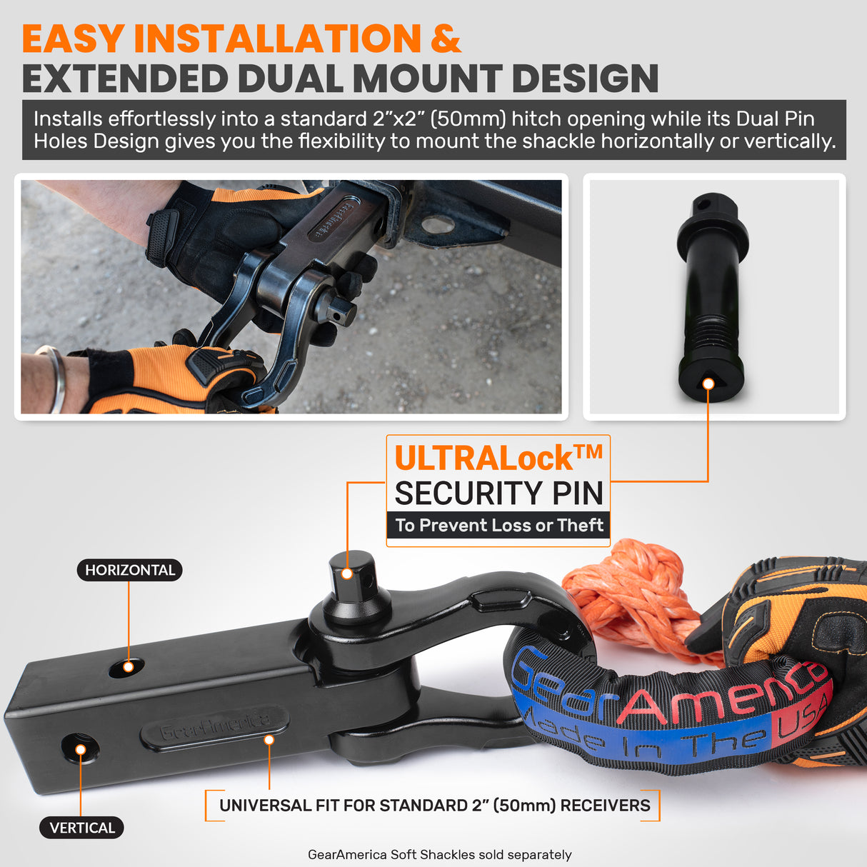 Aluminum Ultra Shackle Hitch Receiver Bundle (Black) with ⅝ Locking Pin