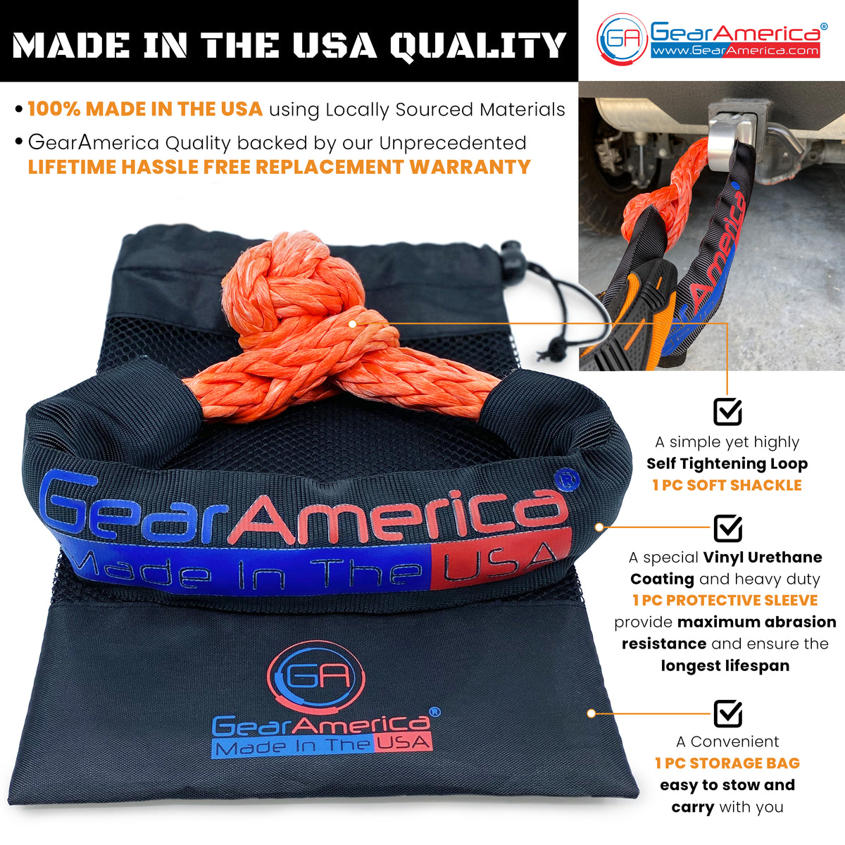 GearAmerica ½” Synthetic Soft Shackles (2PK) | 45,000 lbs Break Strength -  Made in The USA