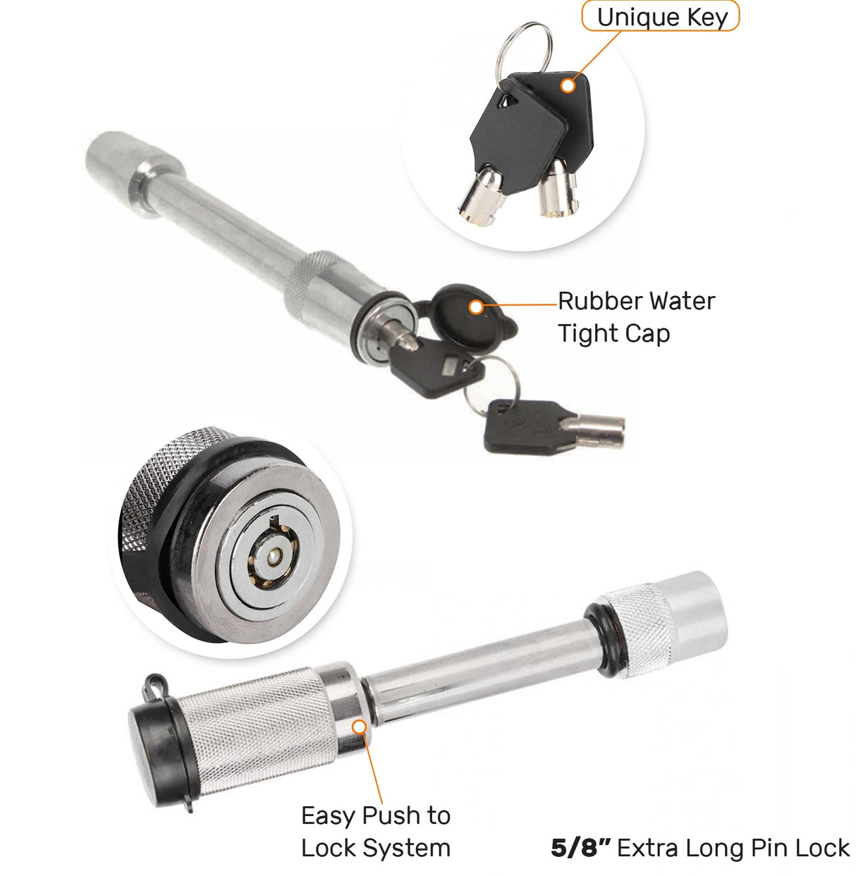 Hitch Receiver Anti-Theft Locking Pin 5/8" (16 mm) for Hitches up to 2.5" | Secure Your Trailer & Tow Mount