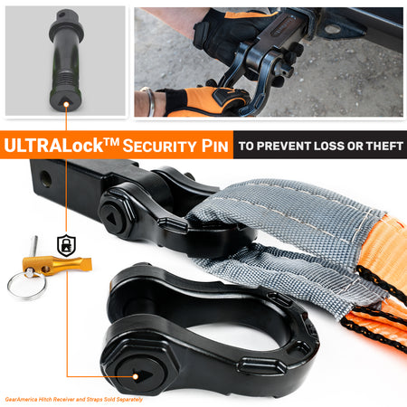 Aluminum ULTRA Bow Shackles with AntiTheft Locking Pin (Black) | 30,000 LBS MBS (10,000 LBS WLL)