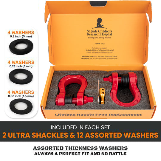 Aluminum ULTRA Bow Shackles with AntiTheft Locking Pin (Red) | 30,000 LBS MBS (10,000 LBS WLL)