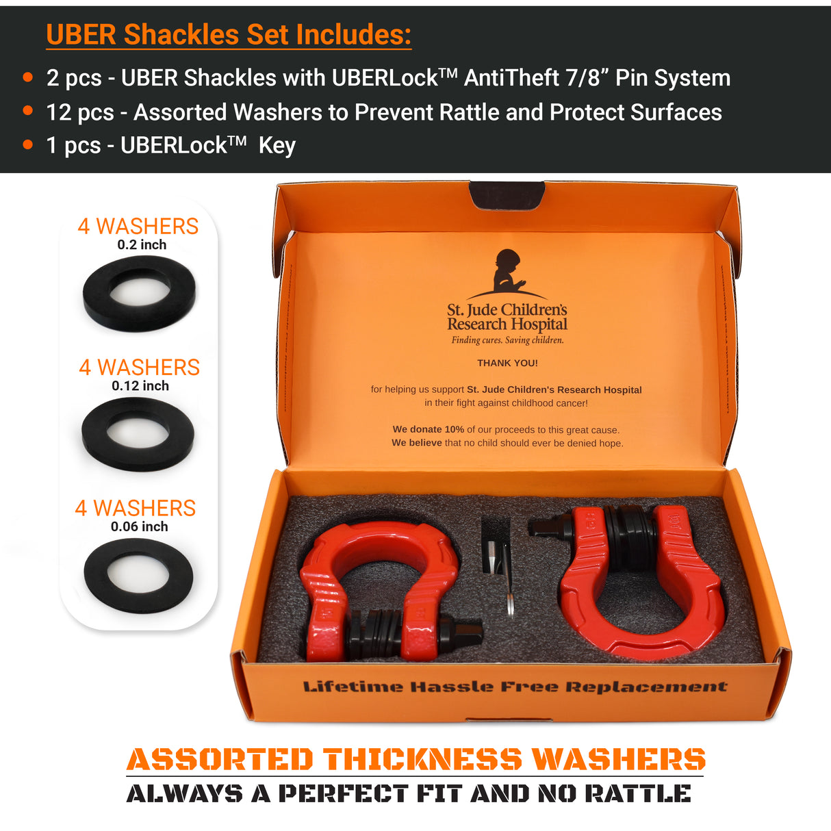 GearAmerica UBER Shackles with Anti-Theft Lock (Red) | Forged Carbon Steel | 80,000 lb (40T) MBS & 20,000 lb (10T) WLL