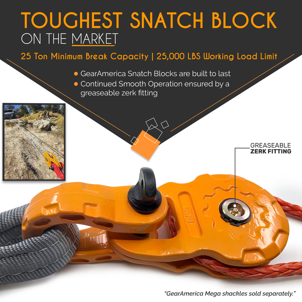 Mega Snatch Block 25 Ton | Off-Road like a PRO! - Double or Triple your Pull Power!  Mechanical Advantage for your Winch!