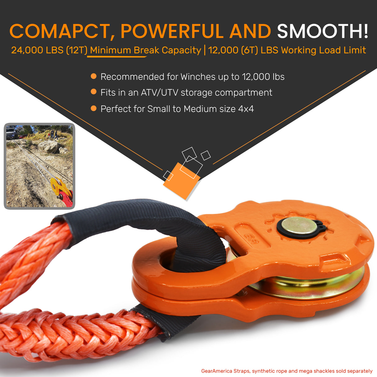 (2 PACK) SMART SNATCH BLOCK FOR ATV AND UTV | 24,000 LBS (12t) MBS & 12,000 LBS (6T) WLL