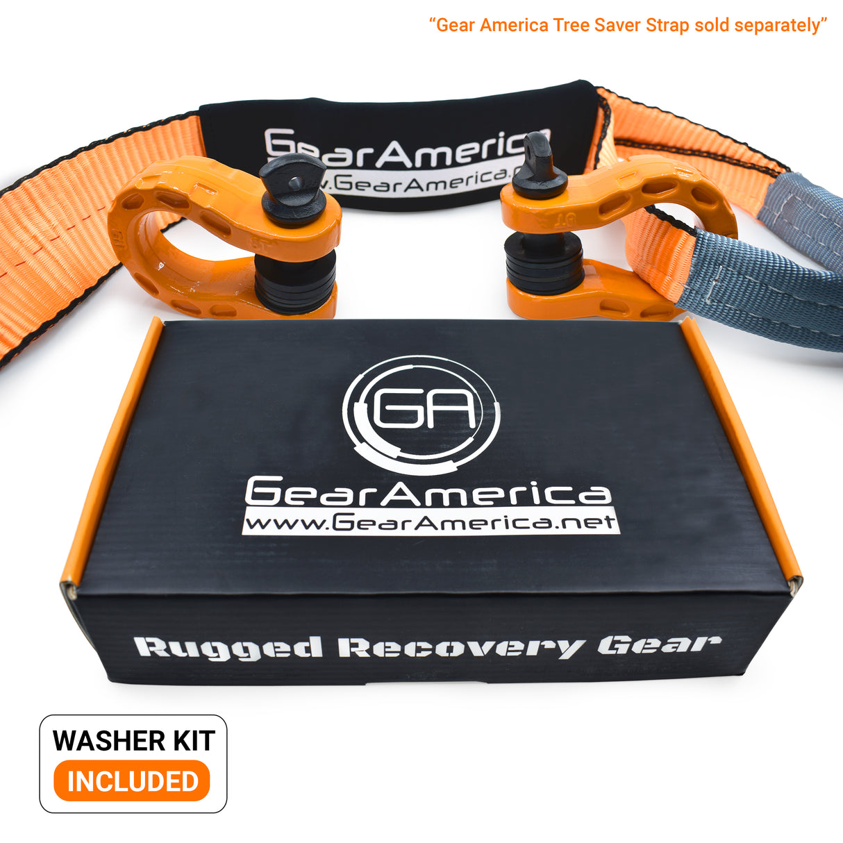 Mega Shackles ® - Orange (2PK) | Forged Carbon Steel | 68,000 lbs MBS (16,000 lbs WLL) | Off-Road Recovery Anchor Points