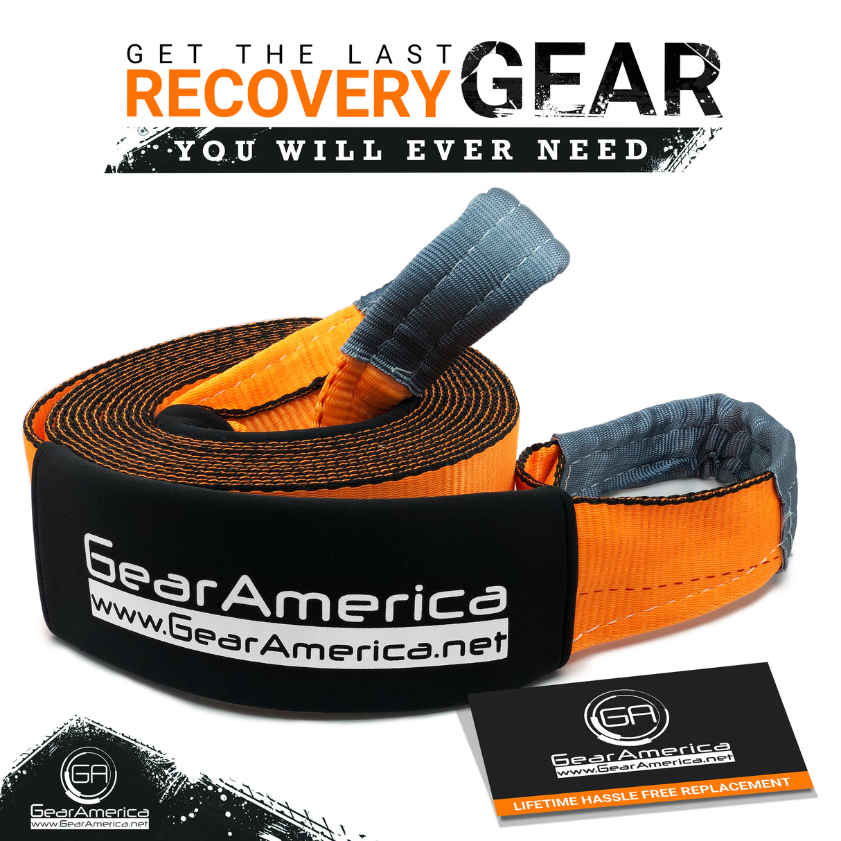 GearAmerica (2 Pack) Mega Duty Recovery Tow Strap 4" x 30' | 46,076 lbs Minimum Break Strength