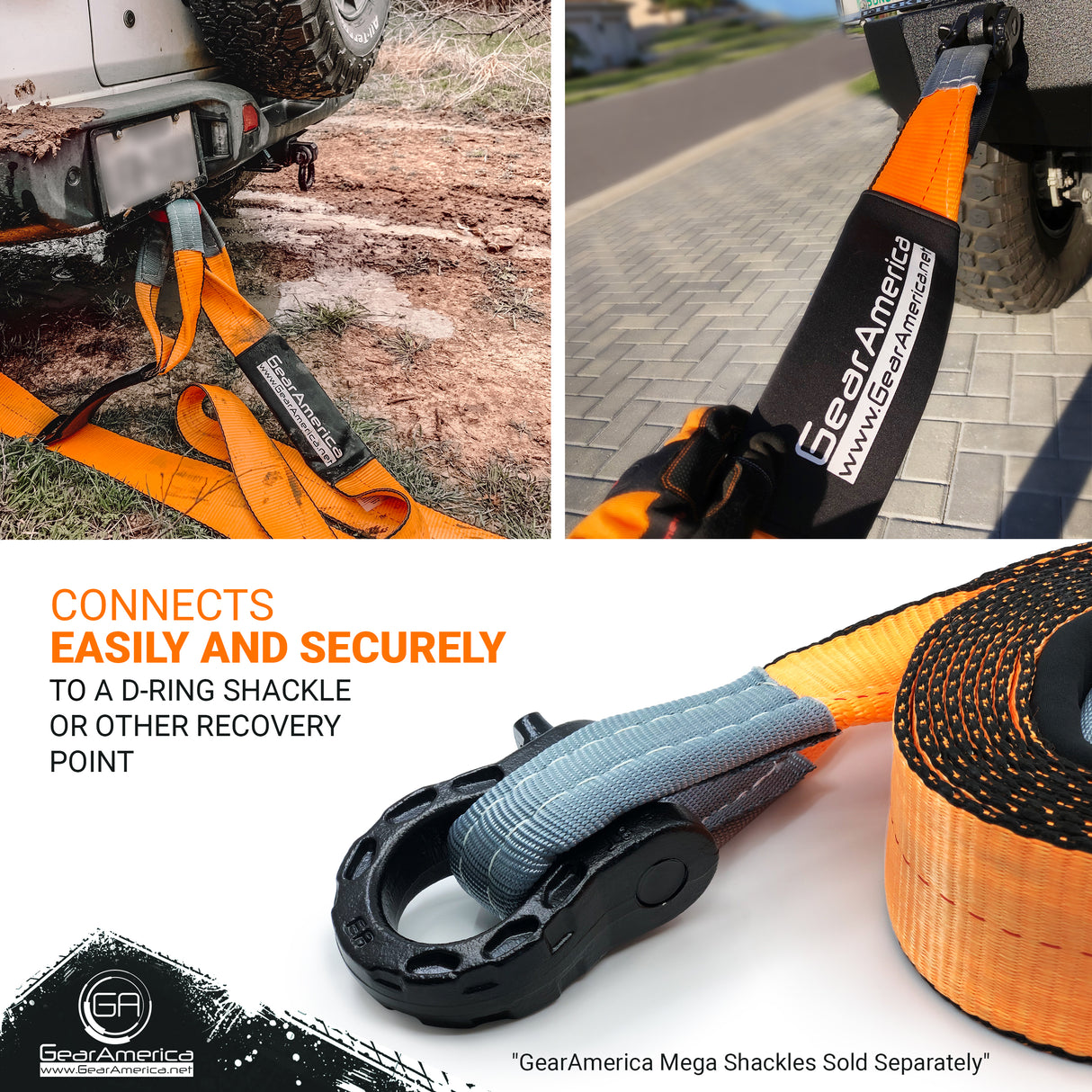 GearAmerica (2 Pack) Mega Duty Recovery Tow Strap 4" x 30' | 46,076 lbs Minimum Break Strength