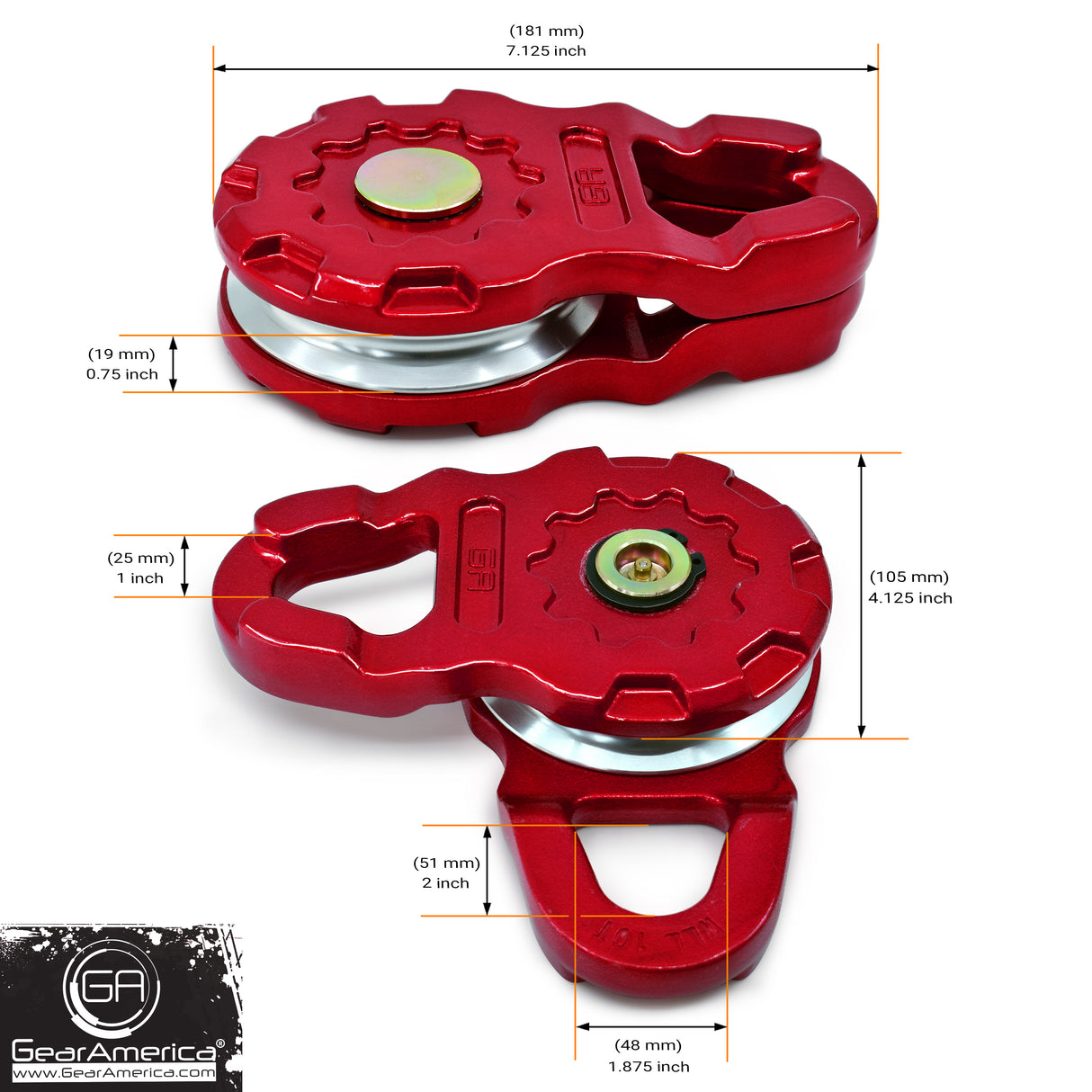 ULTRA Snatch Block Pulley Red | 20T MBS (Aluminum) | Best for Synthetic Winch Rope and Soft Shackles