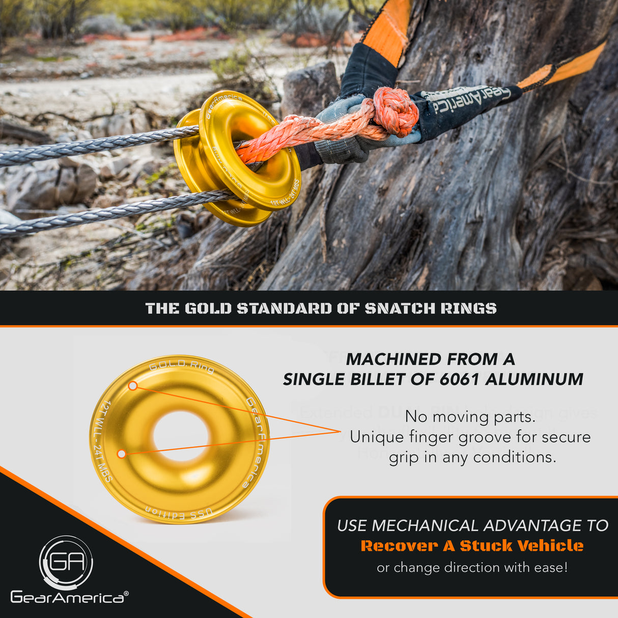 GearAmerica USS Edition - MADE IN THE USA - G.O.L.D. Snatch Recovery Ring - Change Direction or Increase your Mechanical Advantage!