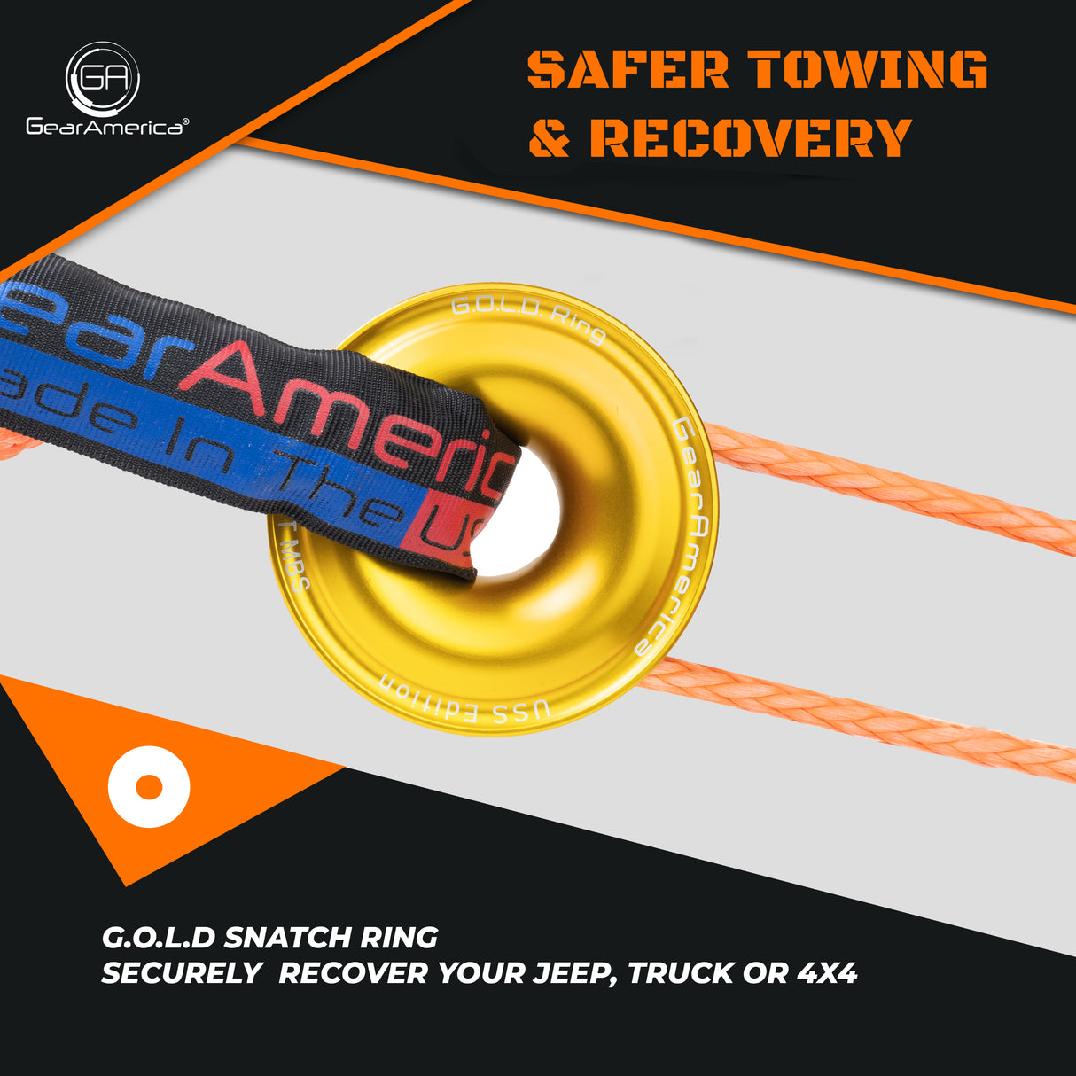 GearAmerica USS Edition - MADE IN THE USA - G.O.L.D. Snatch Recovery Ring - Change Direction or Increase your Mechanical Advantage!