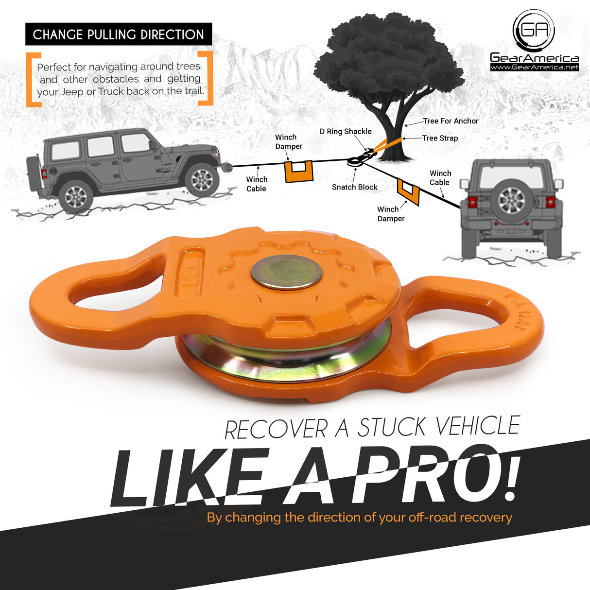 Mega Snatch Block 25 Ton | Off-Road like a PRO! - Double or Triple your Pull Power!  Mechanical Advantage for your Winch!