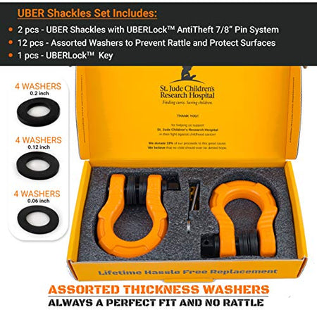 GearAmerica UBER Shackles with Anti-Theft Lock (Orange) | Forged Carbon Steel | 80,000 lb (40T) MBS & 20,000 lb (10T) WLL