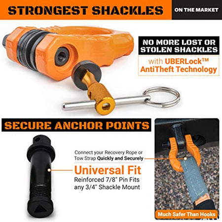 GearAmerica UBER Shackles with Anti-Theft Lock (Orange) | Forged Carbon Steel | 80,000 lb (40T) MBS & 20,000 lb (10T) WLL