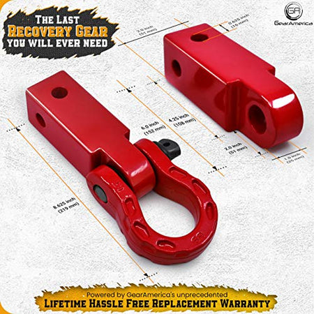 Heavy Duty Aluminum 2"x2" Hitch Receiver with Mega Shackle®(Red) | 32,000 LBS MBS (16,000 LBS WLL)