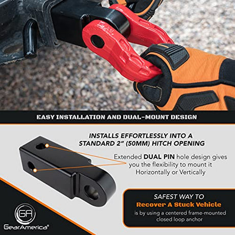 GearAmerica Aluminum Hitch Receiver 2"x2" Black + Red Mega Shackle®