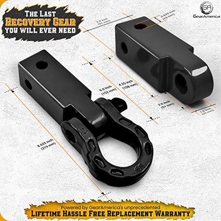 Heavy Duty Aluminum 2"x2" Hitch Receiver with Mega Shackle® (Black) | 32,000 LBS MBS (16,000 LBS WLL)