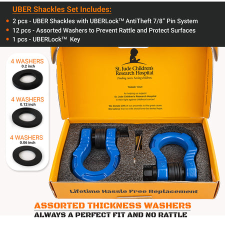 GearAmerica UBER Shackles with Anti-Theft Lock (Blue) | 80,000 lb (40T) MBS & 20,000 lb (10T) WLL