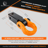 GearAmerica Aluminum Hitch Receiver 2" x 2" Black + Orange Mega Shackle®