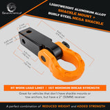 GearAmerica Aluminum Hitch Receiver 2"x2" Black + Orange Mega Shackle®