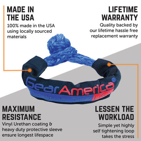 GearAmerica ½” Synthetic Soft Shackles (2PK) | 45,000 lbs Break Strength (BLUE) - Made in The USA