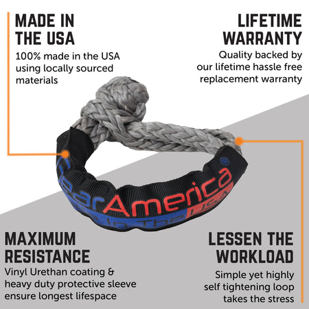 GearAmerica ½” Synthetic Soft Shackle | 45,000 lbs Breaking Strength (GREY)- Made in The USA