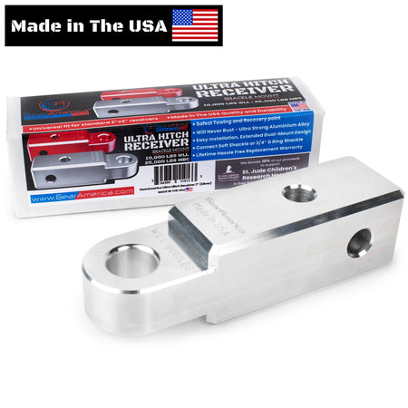 GearAmerica Billet Aluminum Ultra Hitch Receiver Shackle Mount 2" x 2" (Silver) - Made in USA