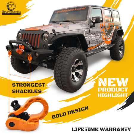 Mega Shackles ® - Orange (2PK) | Forged Carbon Steel | 68,000 lbs MBS (16,000 lbs WLL) | Off-Road Recovery Anchor Points