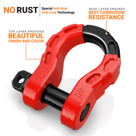 Mega Shackles ® - Red (2PK) | Forged Carbon Steel | 68,000 lbs MBS (16,000 lbs WLL) | Off-Road Recovery Anchor Points