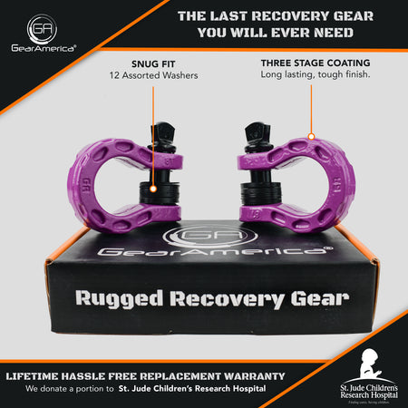 Mega Shackles ®- SIGNAL VIOLET (Pastel Purple) - 2PK | Forged Carbon Steel | 68,000 lbs MBS (16,000 lbs WLL) | Off-Road Recovery Anchor Points