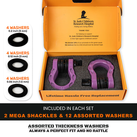 Mega Shackles ®- SIGNAL VIOLET (Pastel Purple) - 2PK | Forged Carbon Steel | 68,000 lbs MBS (16,000 lbs WLL) | Off-Road Recovery Anchor Points