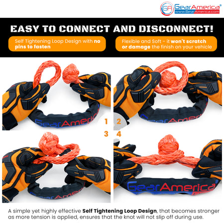 GearAmerica ½” Synthetic Soft Shackle | 45,000 lbs Breaking Strength (ORANGE)- Made in The USA