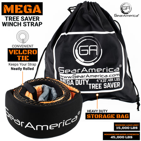 Mega Duty Tree Saver Winch Strap 4"x10' | 45,000 lbs Minimum Breaking Strength