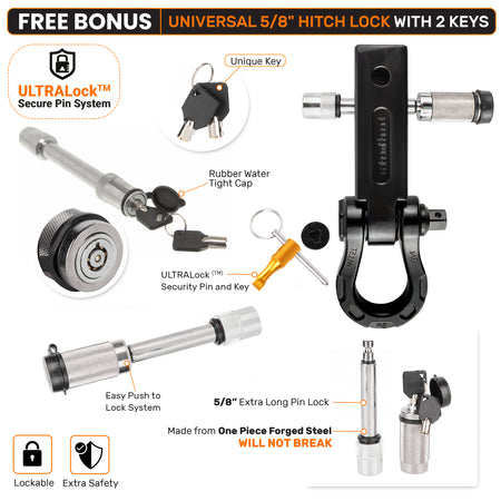 Aluminum Ultra Shackle Hitch Receiver Bundle (Black) with ⅝ Locking Pin