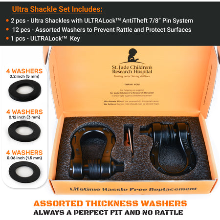 Aluminum ULTRA Bow Shackles with AntiTheft Locking Pin (Black) | 30,000 LBS MBS (10,000 LBS WLL)